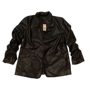 Baccini Women’s Faux Leather Black Blazer Size Medium With Faux Shape In Sleeves